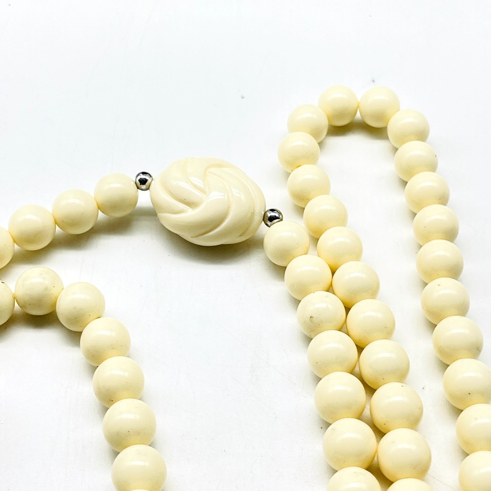Vintage Faux Pearl Rosebud Station Necklace Gold Tone Long Beaded Jewelry - Picture 7 of 7